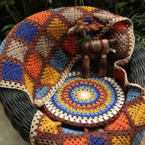 Crochet Blanket | Vintage crocheted granny squares blanket |  woolen blanket